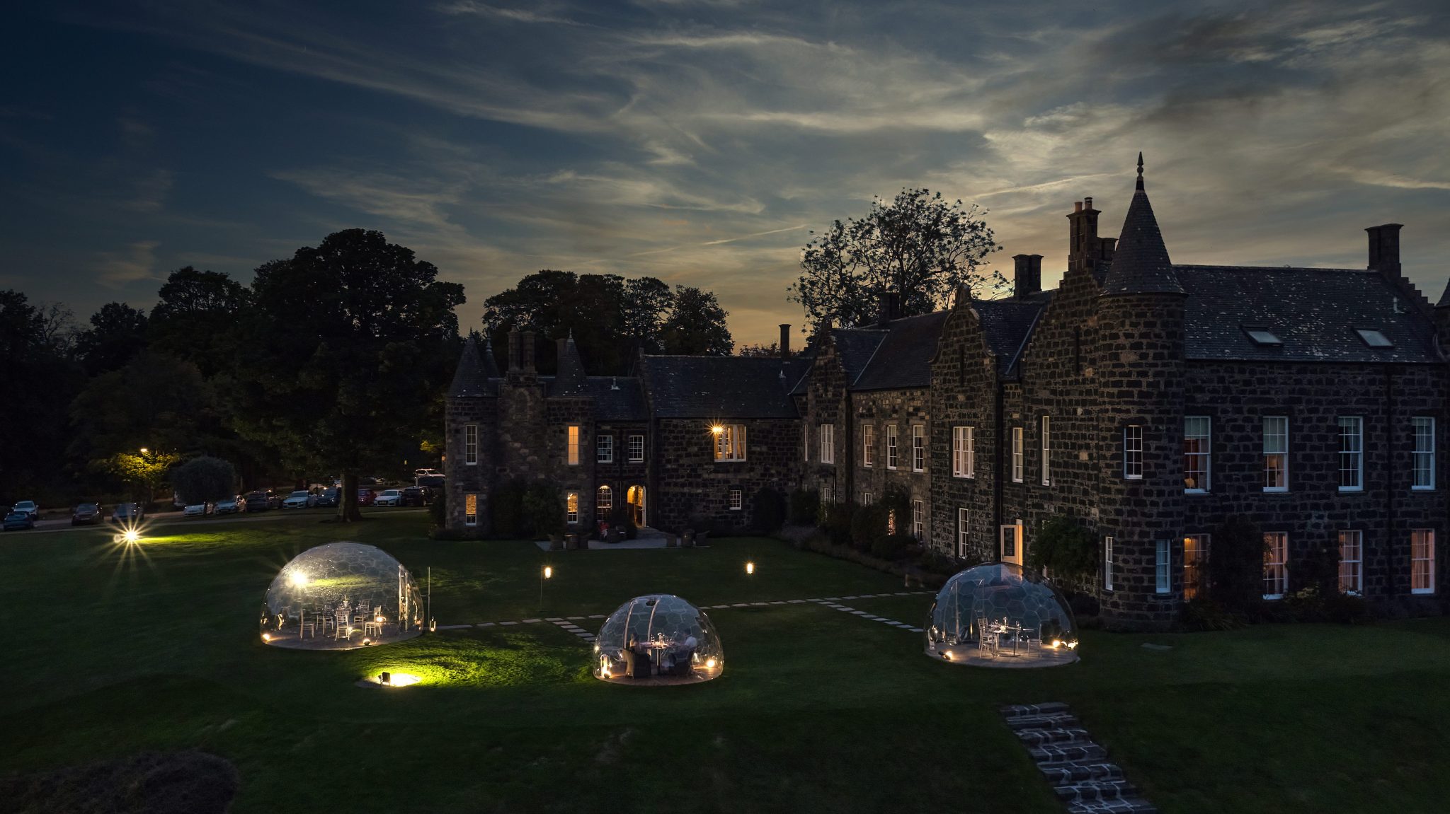 Drone domes at night